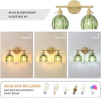 Shenmoyl Bathroom Light Fixtures, 2-Light Brass Vanity Wall Light Over Mirror with Green Tulip Glass Shade for Bedroom Living Room (Bulb Not Included)
