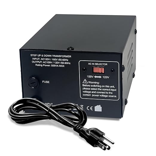 LiteFuze 500W Japan Voltage Converter Transformer – Step Up/Down 100V to 120V / 120V to 100V – Heavy Duty Power Converter with Fuse Protection & Fully Grounded Cord (JP-500)