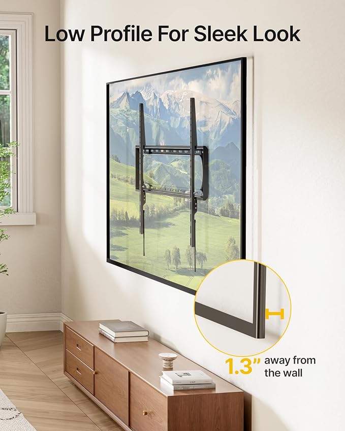 monTEK Heavy Duty Fixed TV Wall Mount Bracket for 60–120" Flat & Curved TVs up to 300lbs, 4× Load Tested, Ultra Slim 1.3" Low Profile, Max VESA 900x600, Quick-Release Lock, Fits 16"/18"/24" Wood Studs