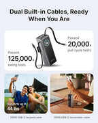 EF ECOFLOW Rapid Power Bank, 25,000mAh, 170W, 100W Built-in and Retractable Cables, Portable Charger with Triple 100W USB-C Port, Compatible with iPhone 17/16/15/14, Samsung, Laptop and More, Silver