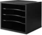 FITUEYES Wood Desk Paper Organizer with 4 Tiers Storage, Desktop File Holder, Document Letter Sorter Tray with Adjustable Shelves, Home Office Wooden Mail Rack, Black