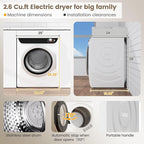 VCJ 2.6 cu.ft Portable Dryer, 1400W Electric Clothes Dryer with 5 Drying Modes & Stainless Steel Tub, Front Load Compact Dryer for Home, Apartment, Dorms