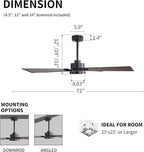 WINGBO 72 Inch Ceiling Fan with Light and Remote, 4 Plywood Blades, 6-Speed Reversible DC Motor, Dimmable, 3CCT, Farmhouse Ceiling Fan for Bedroom Living Room Kitchen, Black and Walnut/Shadowed Walnut
