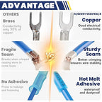 haisstronica 200PCS Heat Shrink Fork Spade Connectors #10 Waterproof Marine Grade Fork Terminal Connectors U-Type Blue 16-14 Gauge