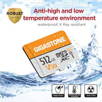 GIGASTONE 512GB Micro SD Card, for Surveillance, Security Camera, Action Camera, Drone, 100MB/s, A1 V30 4K Video Recording MicroSDXC Memory Card UHS-I Class 10