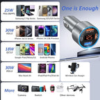 Car Charger USB C, 65W Multi Port Dual 12V USB C Car Charger Adapter with Voltage Display PD/QC 3.0 Super Fast Charging Cigarette Lighter Adapter for iPhone 17 16 15 14 13 12 Pad Pro Air(Gray)