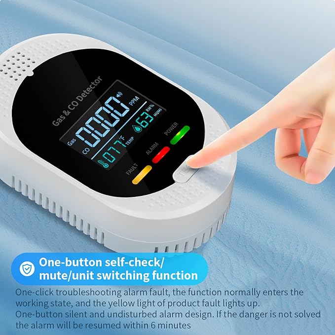 2PCS 4-in-1 Carbon Monoxide & Natural Gas Detectors with Temperature/Humidity LCD Display, Plug in Co Leak Detector Propane Monitor for Home Travel RV Essentials, Sound Alarm Over 85dB