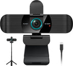 RUWBY Full HD 1080P Webcam with Built-in Dual Mics, Wide-Angle Lens, Privacy Cover, Tripod Stand, Autofocus PC Camera, Plug and Play for Desktop Computer or Laptop