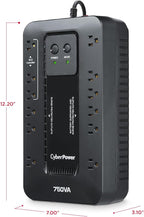 CyberPower EC750G Ecologic Battery Backup & Surge Protector UPS System, 750VA/450W, 12 Outlets, ECO Mode, Compact Uninterruptible Power Supply, Black