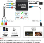 GINGIN RCA to HDMI,AV to HDMI Converter,Composite to HDMI Converter Compatible with WII,PS One,PS2,PS3,STB,Xbox,VHS,VCR,Blue-Ray DVD,with 3.3ft HDMI Cable