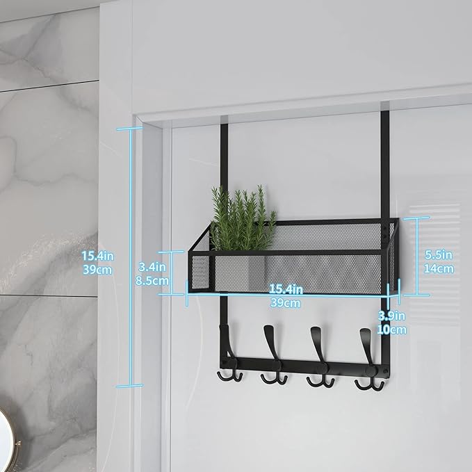 Kaiferty Over The Door Hooks Organizer, Coat Rack Over The Door Storage Hanger Towel Rack, Back of Door Storage Organizer for Bathroom,Bedroom,Kitchen,Office (Black, 2-Tier)