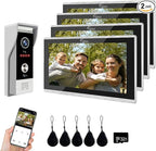 Wired Smart Video Apartments Intercom System,10 Inch Monitors with 1080P Doorbell Camera,3-in-1 Unlocking,TUYA WiFi Door Phone Kits, Ideal for Villas & Homes (1 doorbell + 4 Monitor)