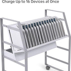 Line Leader 16-Device Mobile Charging Station | Steel Rolling Cart for Laptops, Tablets, & Chromebooks | Open Design with Dividers & UL-Certified Surge Protection | Portable Charging Stand (White)