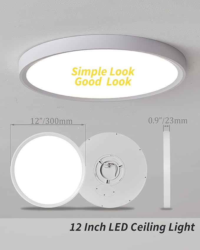 4Pack 12 Inch Dimmable LED Flush Mount Ceiling Light Panel,24W 2520LM,2700K-6000K Adjustable Color,Ultra Thin Round White Ceiling Light Fixture for Hallway Kitchen Bedroom Home Office