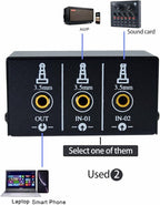 1/8" 1 in 2 Out or 2 in 1 Out Audio selector 3.5 mm TRS Stereo Channel 2 Splitter switcher Box Switching No External Power No Noise