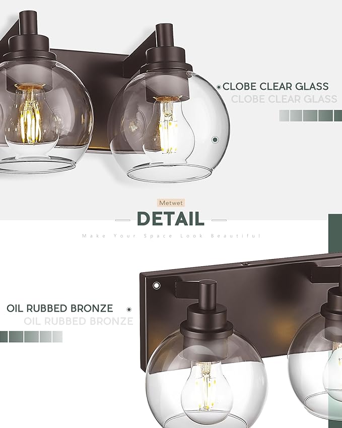 METWET Bathroom Light Fixtures Over Mirror, 5-Light Oil Rubbed Bronze Bathroom Vanity Light with Globe Clear Glass Shade, 32 Inch Modern Sconces Wall Lighting, VL195-ORB-5