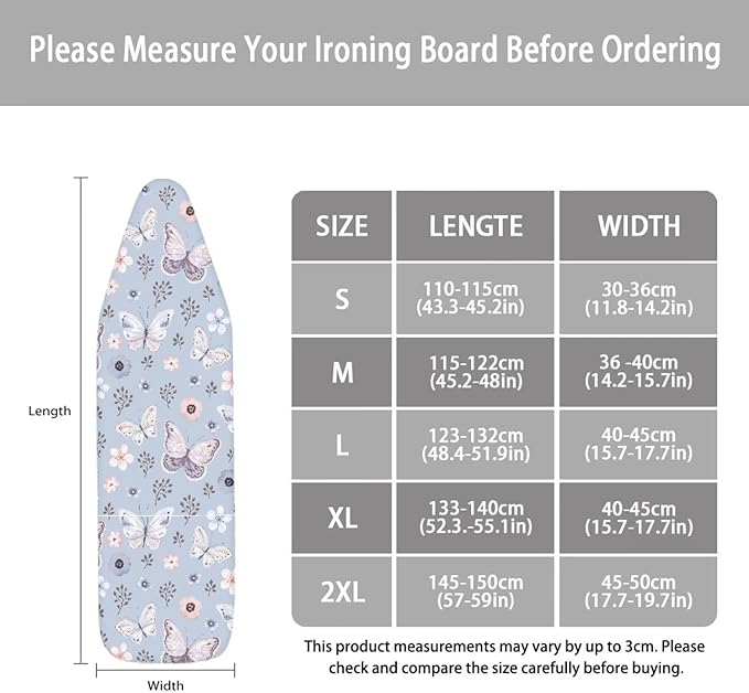 ZCFYGDX Butterfly Cherry Blossom Print Ironing Board Cover Decor - 14 x 45 inch Elastic Edge 3 Bottom Nylon Buckle Straps, Stain Resistant & Resistant Scorch, Easy Installation Cover