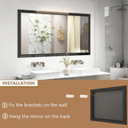 SMIROR Matte Black Bathroom Mirror for Over Sink 60x 40 inch, Metal Thick Frame Rectangle Vanity Mirror for Wall, Anti-Rust, Horizontally or Vertically Mounted