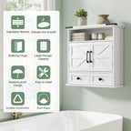 Bathroom Wall Cabinet, 23x25 Inch Farmhouse Medicine Cabinet Over Toilet with Drawer 2 Doors, Motion Lighting & Adjustable Shelves, White Above Toilet Storage for Laundry, Kitchen