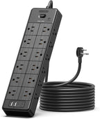 24 Widely Outlets Extension Cord 10 Ft NTONPOWER 15A/1875W Power Strips with Surge Protection 4000J,Black Extension Cord Surge Protector with 4 USB Ports(2 USB C), Wall Mount Holes for Home, Office