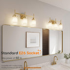 AONEON Bathrom Light Fixtures Modern Gold 3 Vanity Lights Over Mirror, Wall Lamps with White Frosted Glass Shade for Toilet Washroom Bath T001GD-L3