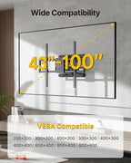 monTEK Heavy Duty Full Motion TV Wall Mount for 43–100 Inch TVs Pre-Assembled Bracket with Tool-Free Tilt Swivel & Extension Max VESA 800x600, 150lbs 4X Strength Tested Fits 16/18 Inch Studs, HW1276BK
