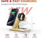 3 in 1 Charging Station for iPhone 17 - Wireless Charger for Apple Products for iPhone 17 16 15 14 13 12 11 Pro Max - Foldable Wireless Charging Station Dock Stand for iWatch Series & AirPods(Beige)