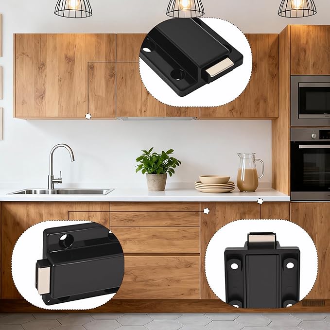 8 Pack Magnetic Push Latch,Heavy Duty Magnetic Touch Latch,for Push to Open Cabinet or Kitchen Drawer, Kitchen Door,on Strong Pop Out (Black - 2.7 inch, 8 Pack)