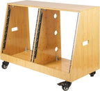 Sound Town DIY 2 x 12U Slanted Studio Rack with Solid Carbonized Bamboo, Casters, for Recording Room, Home Studio (STBR-D12T)