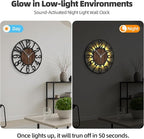 Casaformia 24'' Silent Wall Clock with Night Light, Glow in The Dark Decorative Wall Clock Battery Operated, Rustic Modern Metal & Wood Clocks for Bedroom Living Room Decor, Arabic Numerals