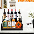 Coffee Syrup Rack Organizer - 2-Tier 10 Syrup Bottles Holder for Coffee Bar, Liquor Bottle Display Shelf - Rustic Kitchen Cabinet for Spices, Jars - Stepped Pantry Shelf for Wine, Tea & Bottles