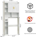 Farmhouse Over The Toilet Storage Cabinet with 2 Doors & 7 Shelves - Rustic Bathroom Cabinet Organizer Storage for Bathroom, Laundry