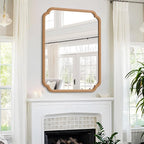 Wood Bathroom Mirror for Over Sink, 30" x 40" Modern Rounded Corner Rectangle Wall Mirror for Bathroom Vanity Decorative with Rustic Wooden Framed (Horizontal/Vertical)