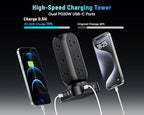 Flat Plug Power Strip Tower, TenTrend Dual PD 20W USB-C Surge Protector with 12 AC Outlets & 8 USB Ports (4 USB C), 40W Total Fast Charging Station, 10FT Extension Cord for Desk Office Dorm Room