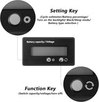 Frienda 2 Pieces Dc 12v 24v 36v 48v 60v 72v 84v Golf Cart Battery Meter with Alarm, Front Setting and Switch Key Battery Capacity Voltage Indicator Gauge Acid and Lithium Ion Indicator(Green)