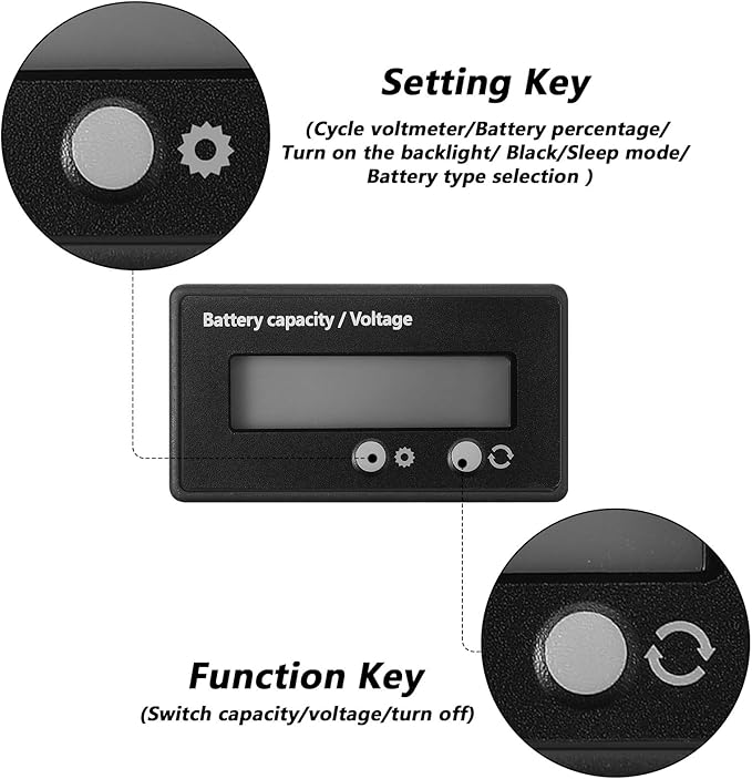 Frienda 2 Pieces Dc 12v 24v 36v 48v 60v 72v 84v Golf Cart Battery Meter with Alarm, Front Setting and Switch Key Battery Capacity Voltage Indicator Gauge Acid and Lithium Ion Indicator(Green)