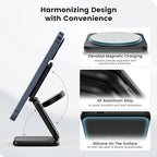 KU XIU X40 Plus Foldable Magnetic Wireless Charger, Portable 3 in 1 Charging Station for iPhone 17/16/15/14/13/12 & iPhone Air, 5W for iWatch S11–4/SE/Ultra 3/2/1 and AirPods 4/3/2/Pro, Carbon Fiber