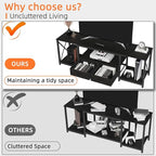 GYIIYUO TV Stand with Fabric Drawers for 55 60 65 Inches TV - Entertainment Center and Industrial TV Console Table with Open Storage Shelves for Living Room, Bedroom - 55.1" Black