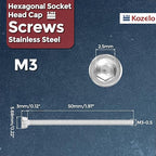 Kozelo 20pcs Socket Head Cap Screws - [M3-0.5 x 50mm] 304 Stainless Steel Allen Socket Drive for Electrical Motor 3D Printing Fan Engine Replacement Use, Silver