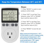 KETOTEK Digital Thermostat Outlet Plug Temperature Controller Outlet Socket 120V Heating Cooling Control 110V 15A Celsius Fahrenheit Display White