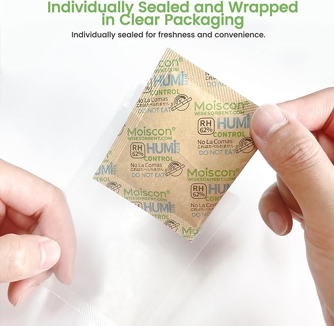 Wisesorb 225 Pack 62% RH 8 Gram Two-Way Humidity Control Packs for Storing 1 oz, Size 8 Moisture Control Packets Individually Wrapped