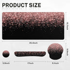 Britimes Rose Gold Pink Keyboard Mouse Pad Set Black Golden 4in1 Large Mousepad+Keyboard Wrist Rest+Mouse Wrist Rest+Coaster Ergonomic Design for Home Office Computer 35.4x15.7 inches