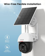 DEKCO Security Cameras Wireless Outdoor, Solar Powered, Panoramic PTZ, Auto Motion Tracking, True 2K, Color Night Vision, Spotlights, 2-Way Talk, 2 Pac