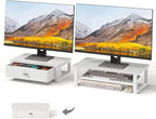 WOHOMO Dual Monitor Stand Riser with Drawers, Desk Organizers for 2 Monitors, Desktop Storage Stand for Computer,Laptop,White