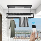 banborba Electric Retractable Airing Rack, Ceiling Mounted Clothes Drying Rack, Retractable Clothesline, Vertical Laundry Drying Rod with LED Light & Remote, 110V 24W, Black