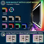 YEELAIT 55x40 Inch RGB LED Bathroom Mirror Front Light and RGB Backlit Lighted Vanity Mirror for Bathroom Wall Mounted Dimmable Anti Fog Memory Shatter-Proof IP54 Waterproof Horizontal/Vertical