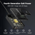 240W GaN Charger, 5-Port USB C Charger with 140W Max PD 3.1 Port, LED Display Desktop Charging Station Adapter for MacBook Pro/Air M3/M2/M1, Laptops, iPhone 15/14, Galaxy S24/S23, iPad, Steam Deck