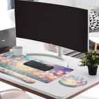 Britimes Abstract Pink and Blue Glitter Keyboard Mouse Pad Set 4in1 Large Mousepad+Keyboard Wrist Rest+Mouse Wrist Rest+Coaster Set with Ergonomic Design for Home Office Computer 35.4x15.7 inches