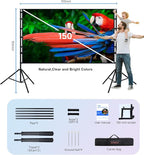 STWUI Projector Screen with Stand - 150 Inch Portable Projector Screens Outdoor Indoor Projector Screen 16:9 4K HD Outdoor Movie Screen with Carry Bag,Enioy Home Theater Projection Screen