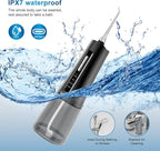 JNGOODS Cordless Water Dental Flosser Oral irrigator,JNGOODS 300ml Rechargeable Water flosser for Teeth IPX7 Waterproof 4 Modes Portable Oral Irrigator with 4 Jet Tips, Travel Home use (Black)